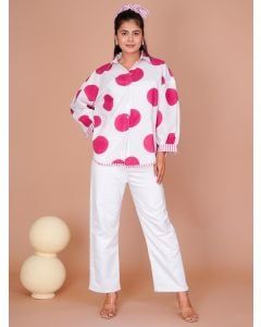 White Pink Hand Block Printed Cotton Shirt