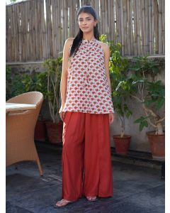 White Red Hand Block Printed Cotton Top