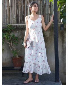 White Block Printed Cotton Dress