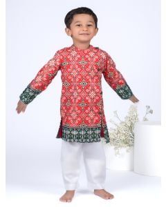 Red Patola Printed Cotton Kurta with Pants- Set of 2