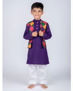Blue Cotton Kurta with Pants- Set of 3
