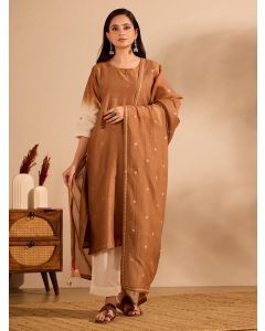 Brown Embroidered Chanderi Suit - Set of 3