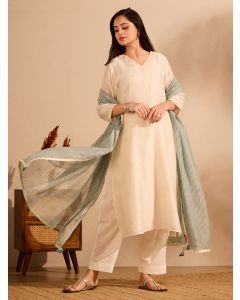 White Embroidered Chanderi Suit - Set of 3