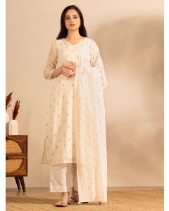 Ivory Embroidered Cotton Suit - Set of 3