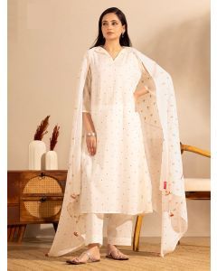 Ivory Embroidered Cotton Suit - Set of 3