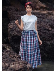 Multicolor Checkered Cotton Linen Skirt