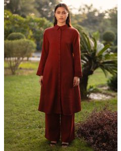 Maroon Merino Wool Tunic with Trouser- Set of 2