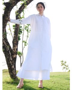 White Cotton Linen Kurta with Palazzo - Set of 2