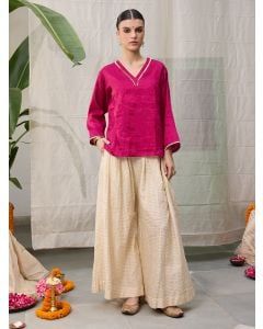 Cream Zari Handwoven Chanderi Trousers