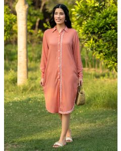 Peach Embroidered Cotton Blend Dress