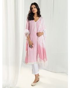 Pink Lace Work Cotton Suit- Set of 3