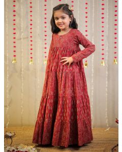 Maroon Hand Block Printed Cotton Mulmul Dress