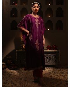 Purple Dori Embroidered Kaftan with Salwar - Set of 2