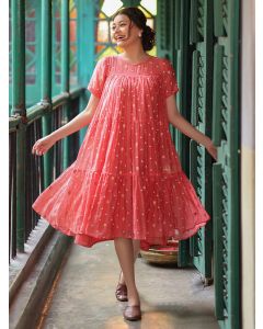 Peach Embroidered Chanderi Cotton Dress
