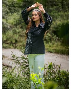 Black Embroidered Cotton Shirt