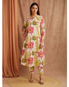 Multicolor Printed Cotton Kurta with Pants - Set of 2
