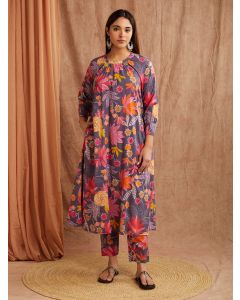Multicolor Printed Cotton Kurta with Pants - Set of 2