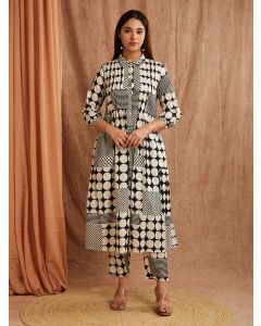 Ivory Black Printed Cotton Kurta with Pants - Set of 2