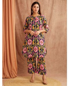 Multicolor Printed Cotton Kurta with Pants - Set of 2