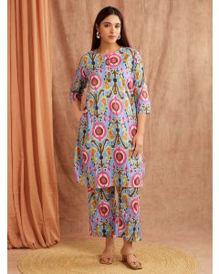 Multicolor Printed Cotton Kurta with Pants - Set of 2