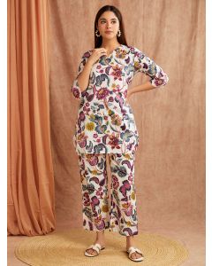 Multicolor Printed Cotton Kurta with Pants - Set of 2