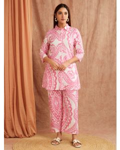 White Pink Printed Cotton Co-ord Set - Set of 2