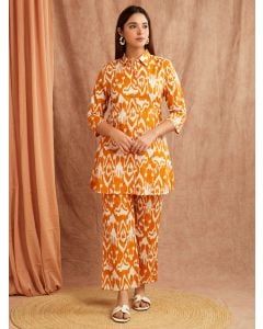 White Mustard Yellow Printed Cotton Co-ord Set - Set of 2
