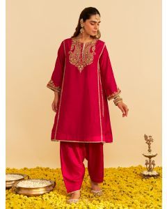 Pink Dori Embroidered Upada Silk Choga with Salwar - Set of 2
