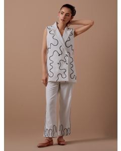 White Dori Work Organic Cotton Twill Co-ord Set- Set of 2