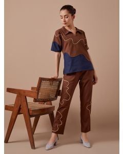 Brown Dori Work Organic Cotton Twill Co-ord Set- Set of 2