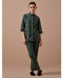 Green Embroidered Organic Cotton Shirt