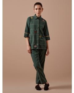 Green Embroidered Organic Cotton Co-ord Set- Set of 2