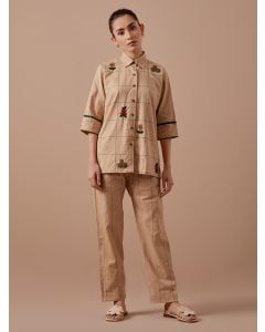 Beige Embroidered Organic Cotton Co-ord Set- Set of 2