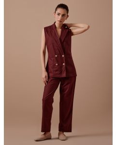 Maroon Applique Work Organic Cotton Twill Co-ord Set- Set of 2