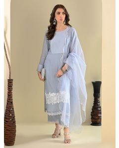 Grey Lace Work Cotton Suit- Set of 3