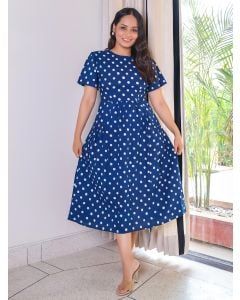 Indigo Dabu Hand Block Printed Cotton Dress