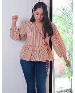 White Red Bagru Hand Block Printed Cotton Wrap Top