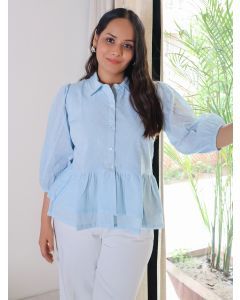 Blue Cotton Dobby Top
