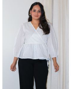 White Cotton Dobby Wrap Top