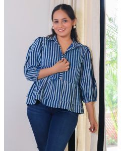 Indigo Dabu Hand Block Printed Cotton Top