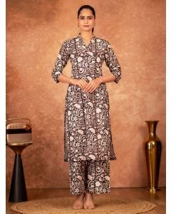 Black Hand Block Printed Cotton Kurta with Pants - Set of 2