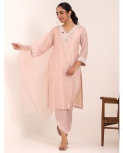 Pink Embroidered Bemberg Muslin Suit- Set of 3