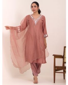 Pink Embroidered Bemberg Muslin Suit- Set of 3