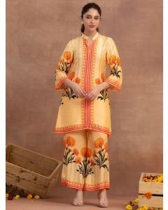 Orange Printed Cotton Kurta with Palazzo- Set of 2