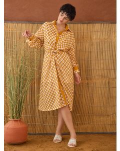 Orange Hand Block Printed Cotton Mulmul Dress with Slip