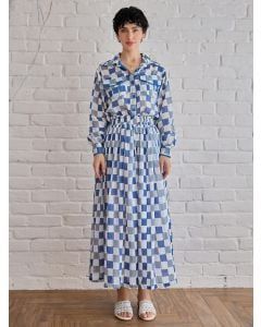 Blue Grey Hand Block Printed Cotton Mulmul Co-ord Set- Set of 2