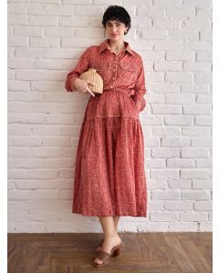 Red Hand Block Printed Cotton Mulmul Shirt
