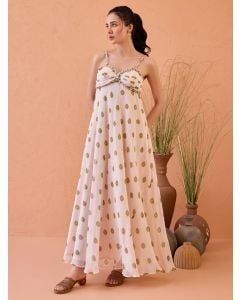Peach Hand Block Printed Chiffon Dress