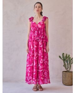 Fuchsia Printed Chiffon Dress