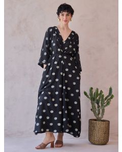 Black Hand Block Printed Chanderi Silk Dress